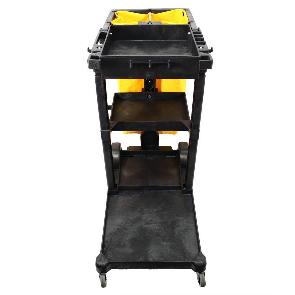 Impact® White® Black 3-Shelf Janitorial & Cleaning Cart w/ 25 Gallon Yellow  Vinyl Bag (#6850) —